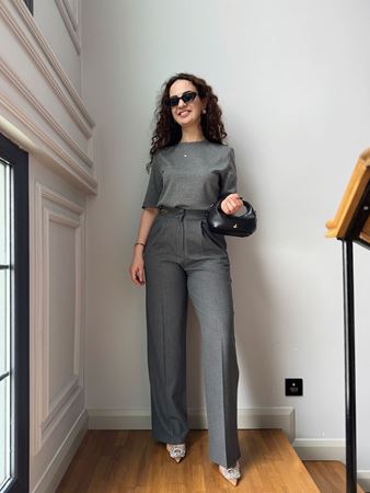 Antrasit Aksesuar Detaylı Palazzo Pantolon