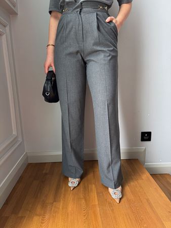 Antrasit Aksesuar Detaylı Palazzo Pantolon