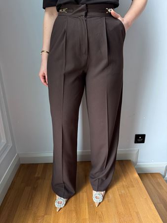 Kahverengi Aksesuar Detaylı Palazzo Pantolon