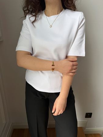 Beyaz Bisiklet Yaka Vatkalı Premium Basic T-Shirt