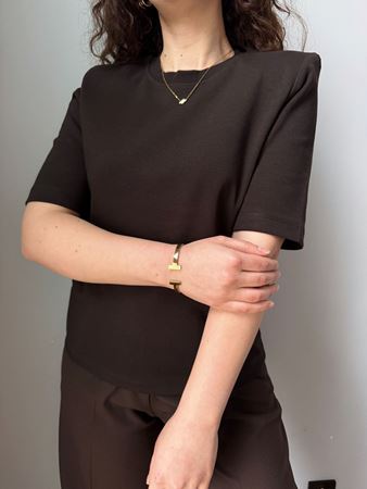 Kahverengi Bisiklet Yaka Vatkalı Premium Basic T-Shirt