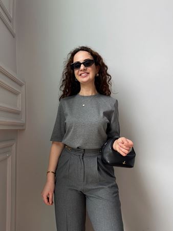 Antrasit Bisiklet Yaka Vatkalı Premium Basic T-Shirt