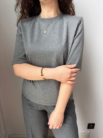 Antrasit Bisiklet Yaka Vatkalı Premium Basic T-Shirt