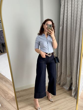 Lacivert Önden Dikişli Çimalı Jean