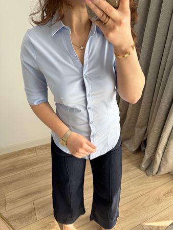 Mavi Yarım Kol Slimfit Gömlek