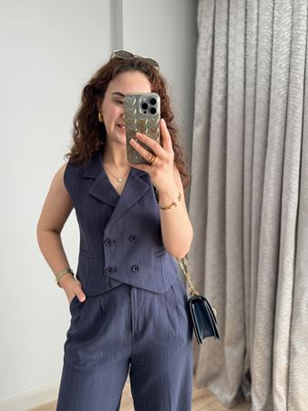 Lacivert Pantolon Yelek Keten Takım
