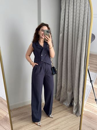 Lacivert Pantolon Yelek Keten Takım