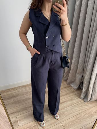 Lacivert Pantolon Yelek Keten Takım