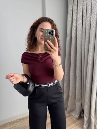 Bordo Önü Büzgülü Body