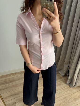 Pembe Yarım Kol Slimfit Gömlek