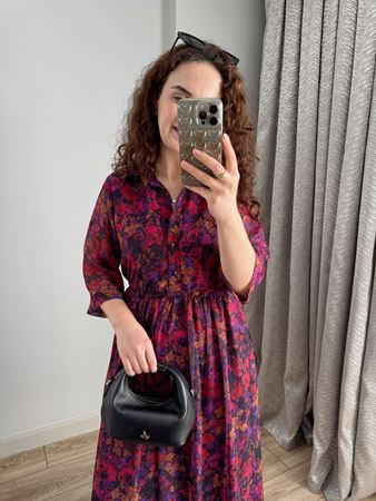 Renkli Çiçek Desenli Truvakar Kol Şifon Elbise