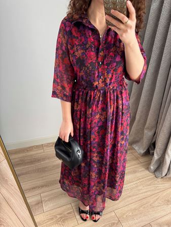 Renkli Çiçek Desenli Truvakar Kol Şifon Elbise