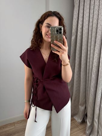 Bordo Düşük Kol Bağlama Detay Atlas Yelek