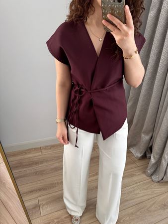 Bordo Düşük Kol Bağlama Detay Atlas Yelek