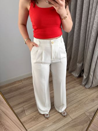 Beyaz Beli Lastikli Ultra Yüksek Bel Palazzo Pantolon