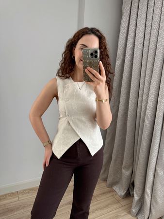 Bej Fisto Detay İçi Astarlı Keten Yelek