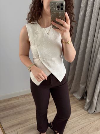 Bej Fisto Detay İçi Astarlı Keten Yelek