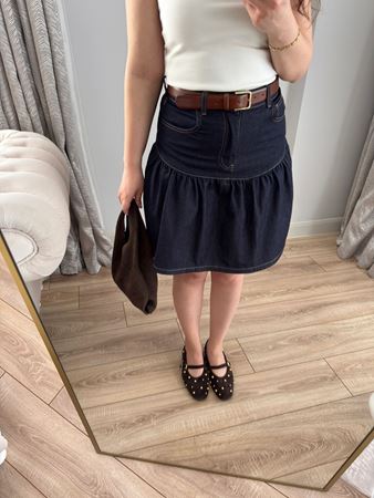 Lacivert Eteği Volanlı Mini Etek