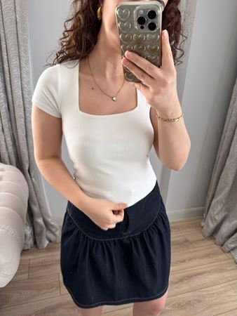 Beyaz Kare Yaka Fitilli Body