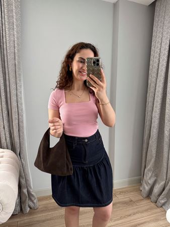 Pembe Kare Yaka Fitilli Body