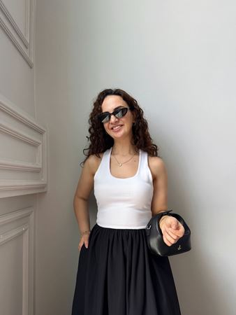 Beyaz Halter Yaka Eteği Poplin Çift Renk Elbise