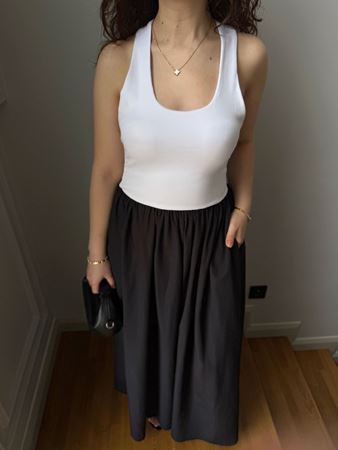 Beyaz Halter Yaka Eteği Poplin Çift Renk Elbise