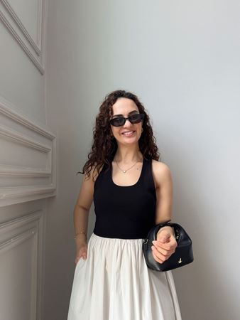 Siyah Halter Yaka Eteği Poplin Çift Renk Elbise