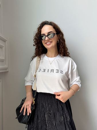 ZR Beyaz Gri Yazı Detay T-Shirt