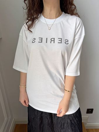 ZR Beyaz Gri Yazı Detay T-Shirt