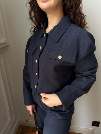 Lacivert Gold Düğmeli Keten Ceket