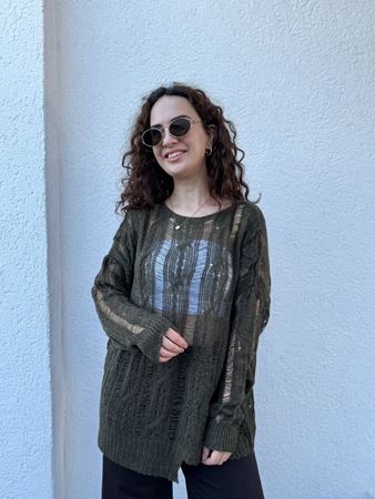 Haki Ajurlu Asimetrik Kesim Triko