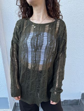 Haki Ajurlu Asimetrik Kesim Triko