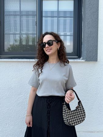 CS Gri Bisiklet Yaka Basic T-Shirt