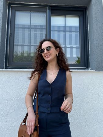 Lacivert Keten Yelek Takım