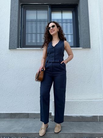 Lacivert Keten Yelek Takım