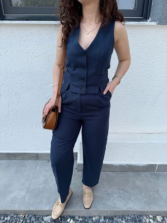 Lacivert Keten Yelek Takım