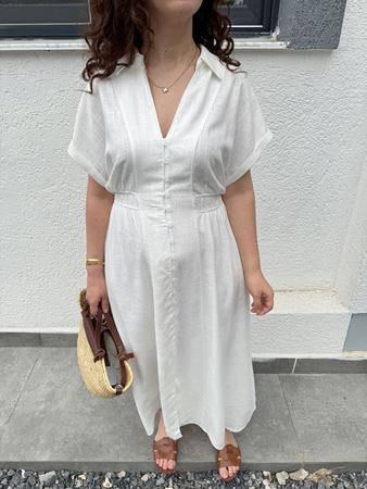 Beyaz Keten Gömlek Elbise