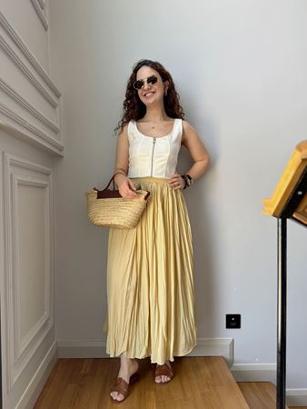 Sarı Uzun Pliseli Etek