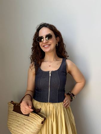 Lacivert Önü Fermuarlı Bluz