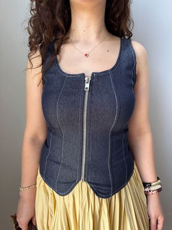 Lacivert Önü Fermuarlı Bluz