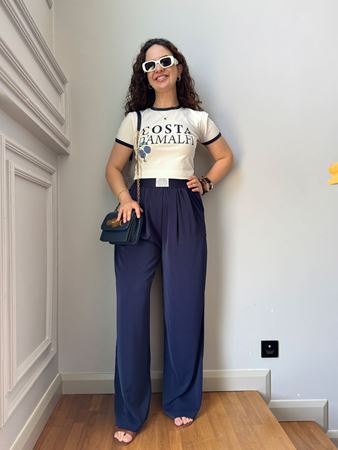 Lacivert Beli Lastikli Rahat Pantolon