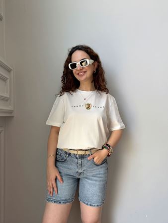 TMMY Beyaz Yazı Detaylı Basıc T-shirt