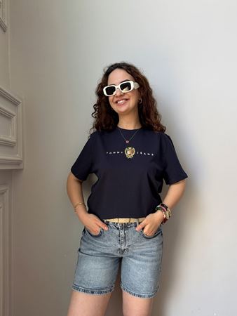 TMMY Orijinal Marka Lacivert Yazı Detaylı Basıc T-shirt