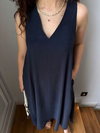 Lacivert V Yaka Tensel Elbise