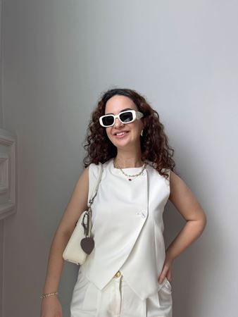 Ekru Çift Düğmeli Yelek