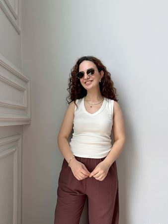 ZR Ekru V Yaka Fitilli Atlet