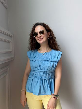 Mavi Volanlı Bluz