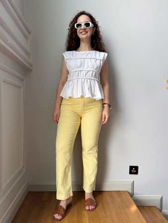 ZR Sarı Kesik Paça Boyfit Jean