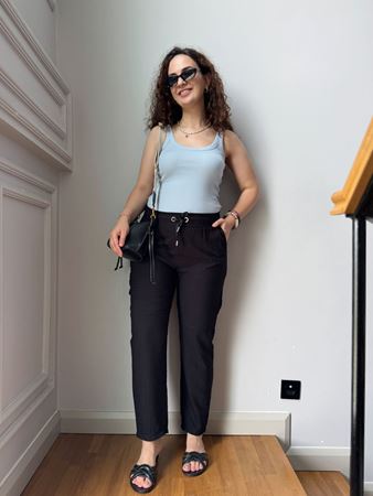 Siyah Beli Lastikli Havuç Pantolon