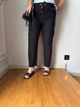 Siyah Beli Lastikli Havuç Pantolon